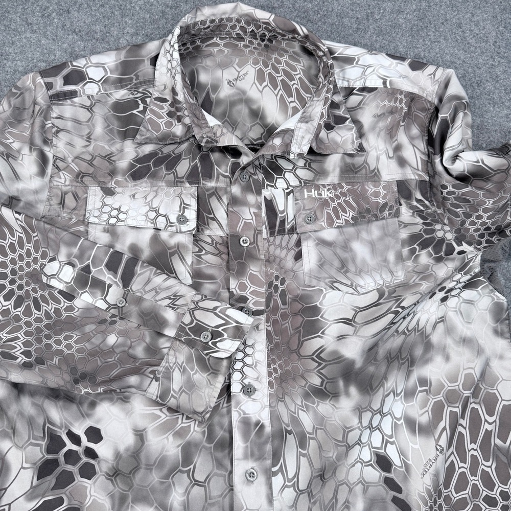 Huk Mens Kryptek Raid Camo Performance Fishing Shirt Grey Long Sleeve Ventilated